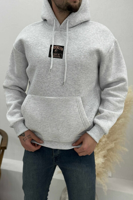 HOODIE ME PUSH NJËNGJYRËSHE DHE ME DIZANJ BASKETBOLL MBRAPA PËR MESHKUJ NË NGJYRËN GRI TË ZBARDHUR - 1