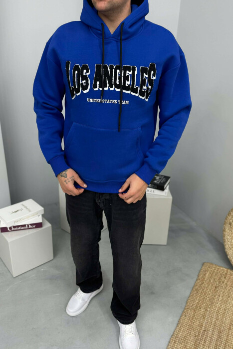 HOODIE ME PUSH NJËNGJYRËSHE DHE ME SHKRIM PARA PËR MESHKUJ NË NGJYRE BLU - 1