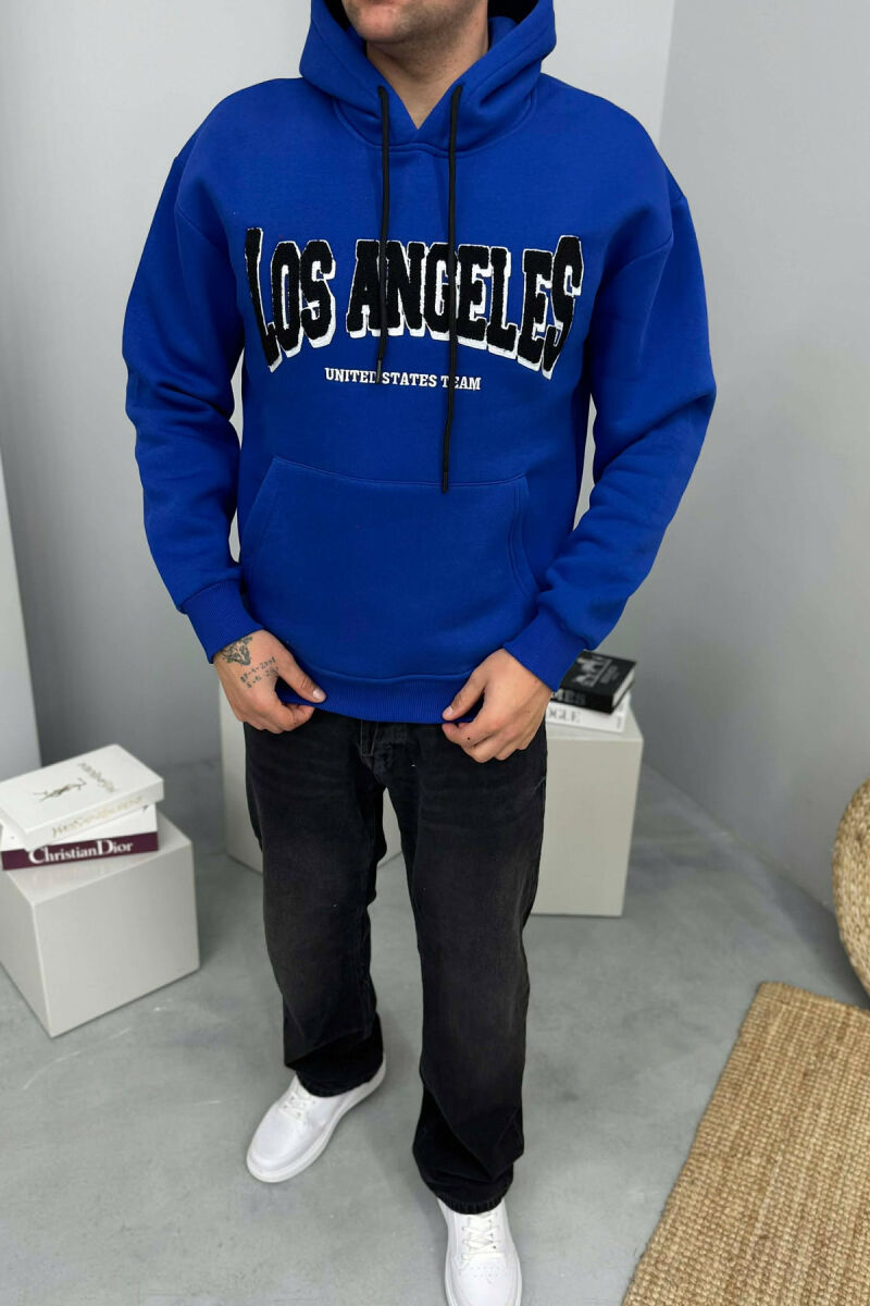 HOODIE ME PUSH NJËNGJYRËSHE DHE ME SHKRIM PARA PËR MESHKUJ NË NGJYRE BLU - 1