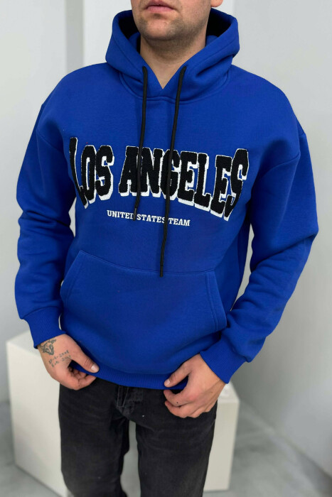 HOODIE ME PUSH NJËNGJYRËSHE DHE ME SHKRIM PARA PËR MESHKUJ NË NGJYRE BLU - 3