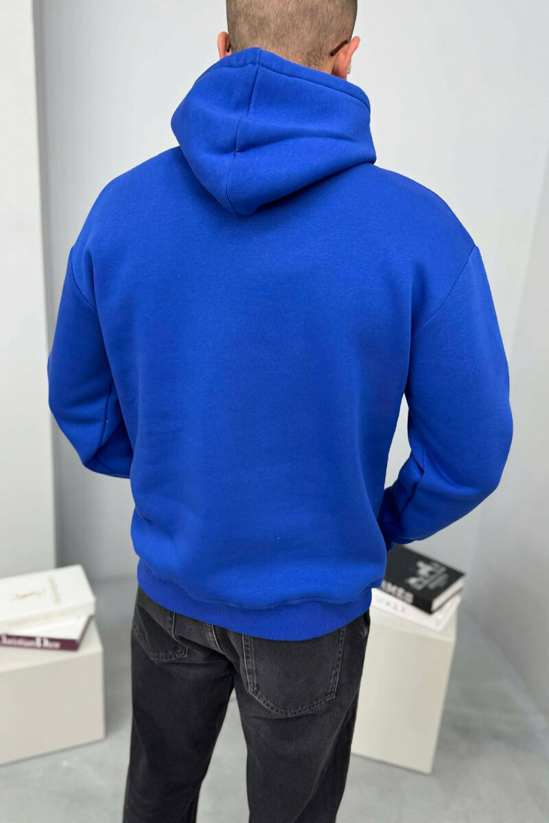 HOODIE ME PUSH NJËNGJYRËSHE DHE ME SHKRIM PARA PËR MESHKUJ NË NGJYRE BLU - 4