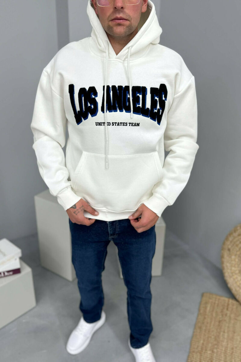 HOODIE ME PUSH NJËNGJYRËSHE DHE ME SHKRIM PARA PËR MESHKUJ NË NGJYRE TE BARDHE - 1