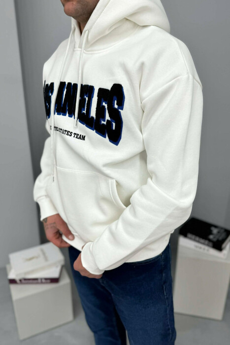 HOODIE ME PUSH NJËNGJYRËSHE DHE ME SHKRIM PARA PËR MESHKUJ NË NGJYRE TE BARDHE - 3