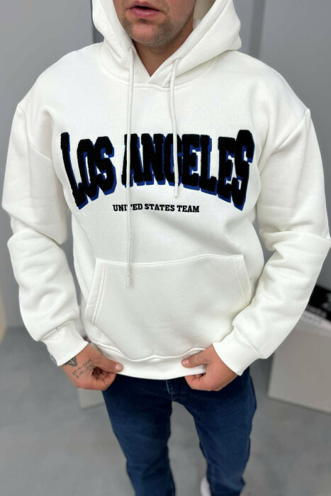 HOODIE ME PUSH NJËNGJYRËSHE DHE ME SHKRIM PARA PËR MESHKUJ NË NGJYRE TE BARDHE - 2