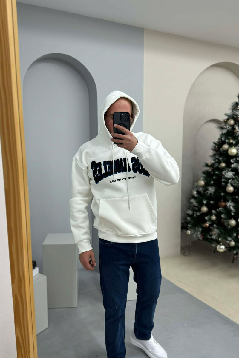 HOODIE ME PUSH NJËNGJYRËSHE DHE ME SHKRIM PARA PËR MESHKUJ NË NGJYRE TE BARDHE - 4