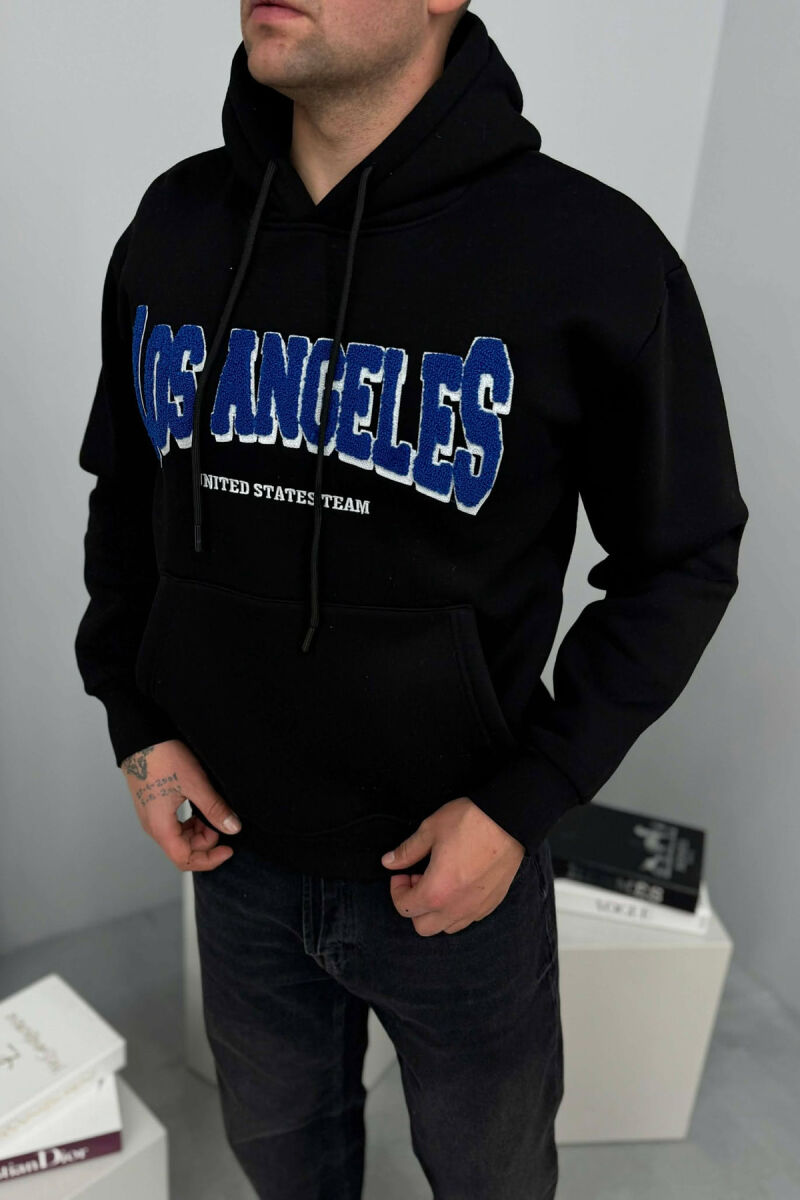 HOODIE ME PUSH NJËNGJYRËSHE DHE ME SHKRIM PARA PËR MESHKUJ NË NGJYRE TE ZEZE - 2