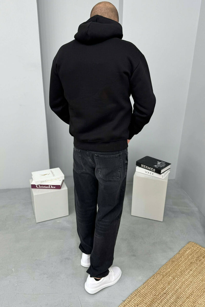 HOODIE ME PUSH NJËNGJYRËSHE DHE ME SHKRIM PARA PËR MESHKUJ NË NGJYRE TE ZEZE - 3