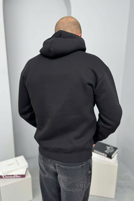 HOODIE ME PUSH NJËNGJYRËSHE DHE ME SHKRIM PARA PËR MESHKUJ NË NGJYRE TE ZEZE - 4