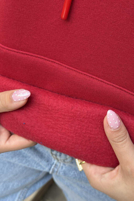 HOODIE ME PUSH NJËNGJYRËSHE DHE ME SHKRIM TË VOGËL PARA PËR FEMRA NË NGJYRËN E KUQE - 5