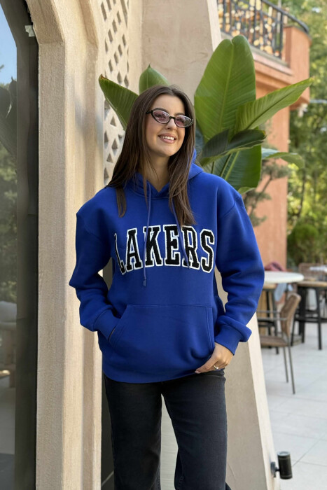 HOODIE ME PUSH NJËNGJYRËSHE DHE ME SHKRIM PARA PËR FEMRA NË NGJYRËN BLU - 2