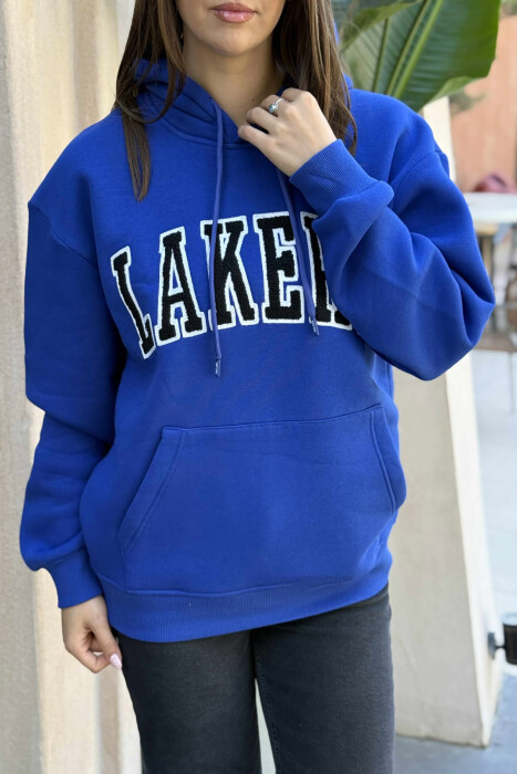 HOODIE ME PUSH NJËNGJYRËSHE DHE ME SHKRIM PARA PËR FEMRA NË NGJYRËN BLU - 4