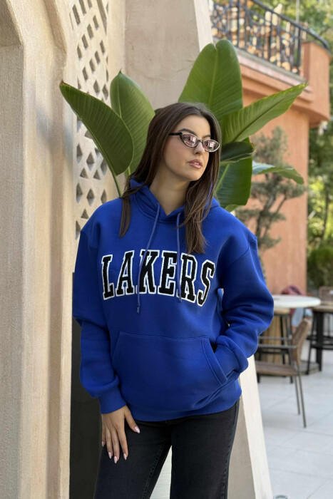 HOODIE ME PUSH NJËNGJYRËSHE DHE ME SHKRIM PARA PËR FEMRA NË NGJYRËN BLU - 3