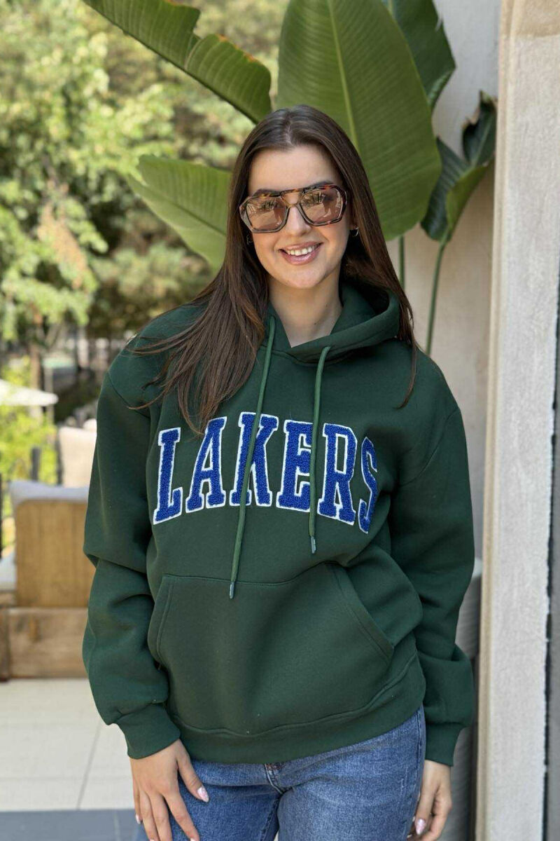 HOODIE ME PUSH NJËNGJYRËSHE DHE ME SHKRIM PARA PËR FEMRA NË NGJYRËN JESHILE - 2