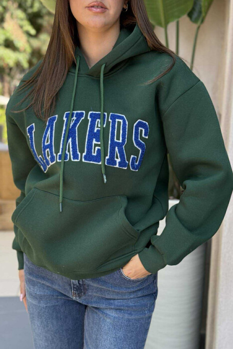 HOODIE ME PUSH NJËNGJYRËSHE DHE ME SHKRIM PARA PËR FEMRA NË NGJYRËN JESHILE - 3