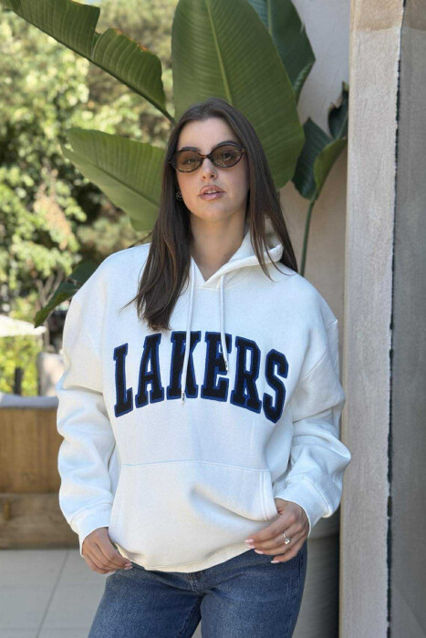 HOODIE ME PUSH NJËNGJYRËSHE DHE ME SHKRIM PARA PËR FEMRA NË NGJYRËN KREM - 3