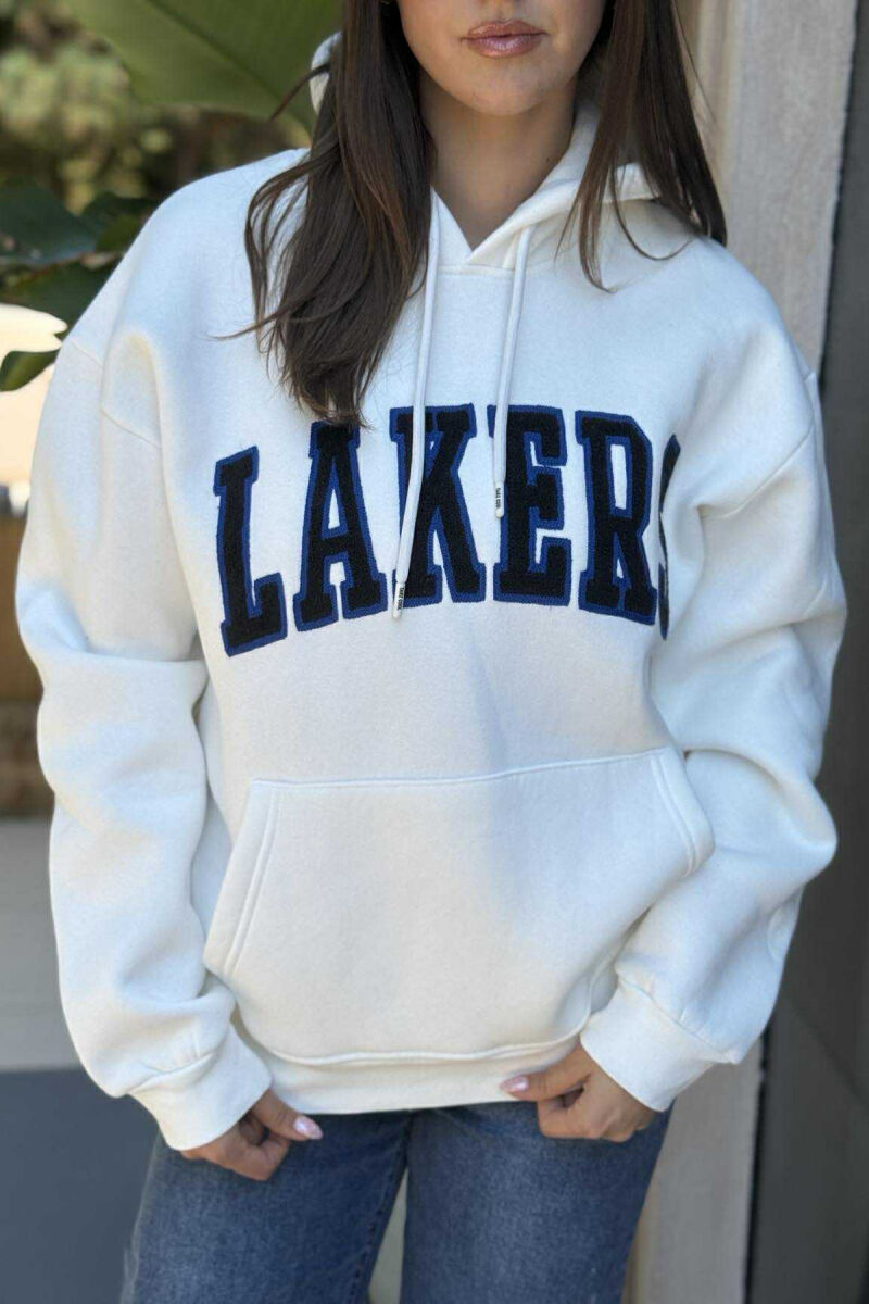 HOODIE ME PUSH NJËNGJYRËSHE DHE ME SHKRIM PARA PËR FEMRA NË NGJYRËN KREM - 4