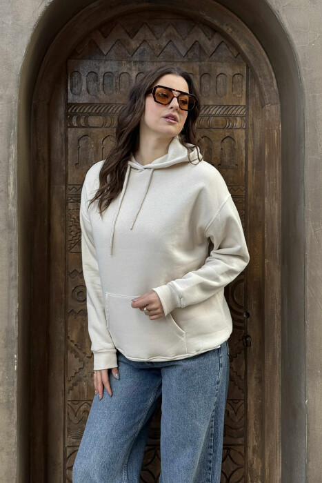 HOODIE ME PUSH PËR FEMRA NË NGJYRËN BEZHË - 1