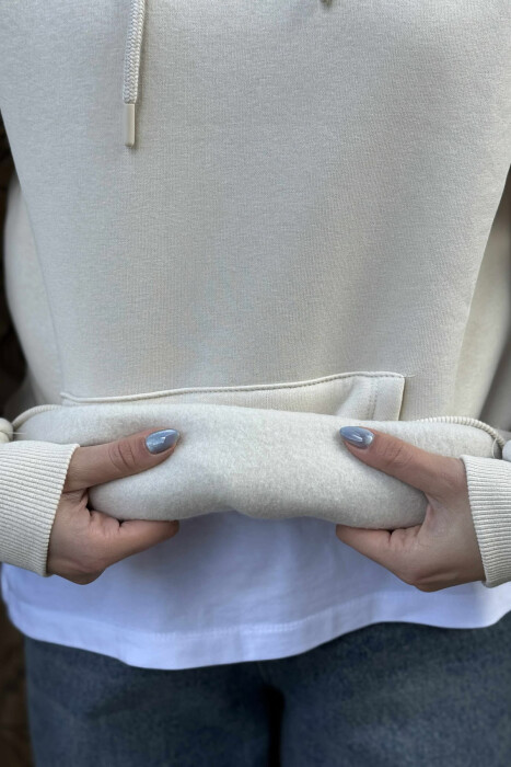 HOODIE ME PUSH PËR FEMRA NË NGJYRËN BEZHË - 3