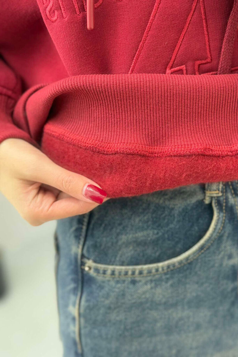 HOODIE ME PUSH PËR FEMRA NË NGJYRËN VISHNJË - 4