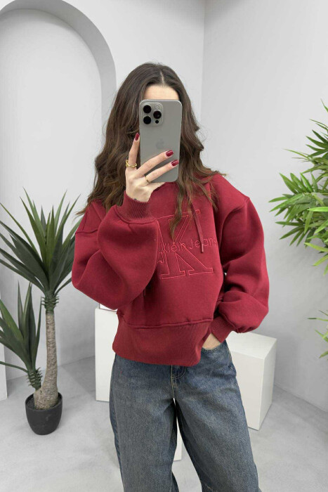 HOODIE ME PUSH PËR FEMRA NË NGJYRËN VISHNJË - 1