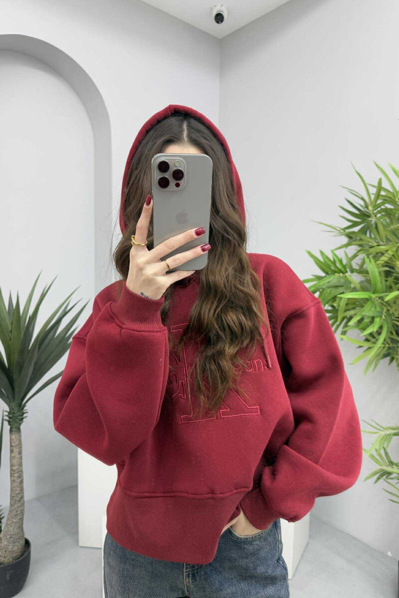 HOODIE ME PUSH PËR FEMRA NË NGJYRËN VISHNJË - 2