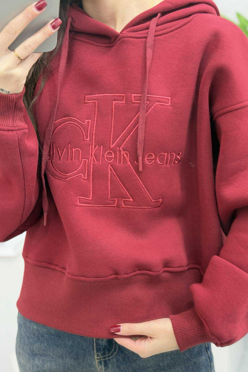 HOODIE ME PUSH PËR FEMRA NË NGJYRËN VISHNJË - 3