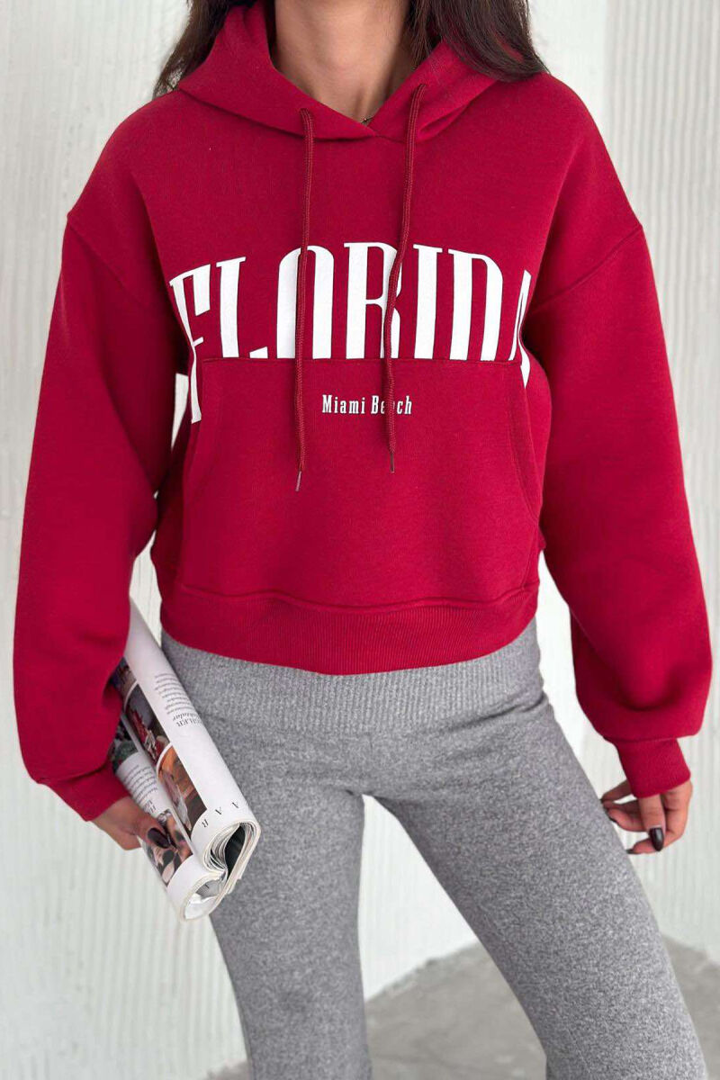 HOODIE ME SHKRIMIN FLORIDA PËR FEMRA NË NGJYRËN VISHNJË - 2