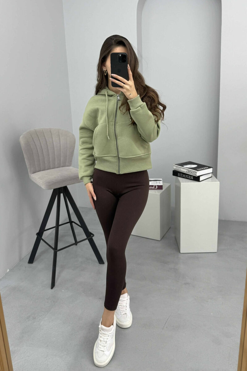 HOODIE ME ZINXHIR DHE ME PUSH NJË NGJYRËSHE PËR FEMRA NË NGJYRËN MENTE - 2