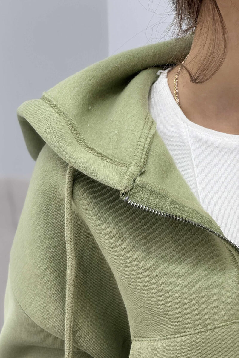 HOODIE ME ZINXHIR DHE ME PUSH NJË NGJYRËSHE PËR FEMRA NË NGJYRËN MENTE - 6