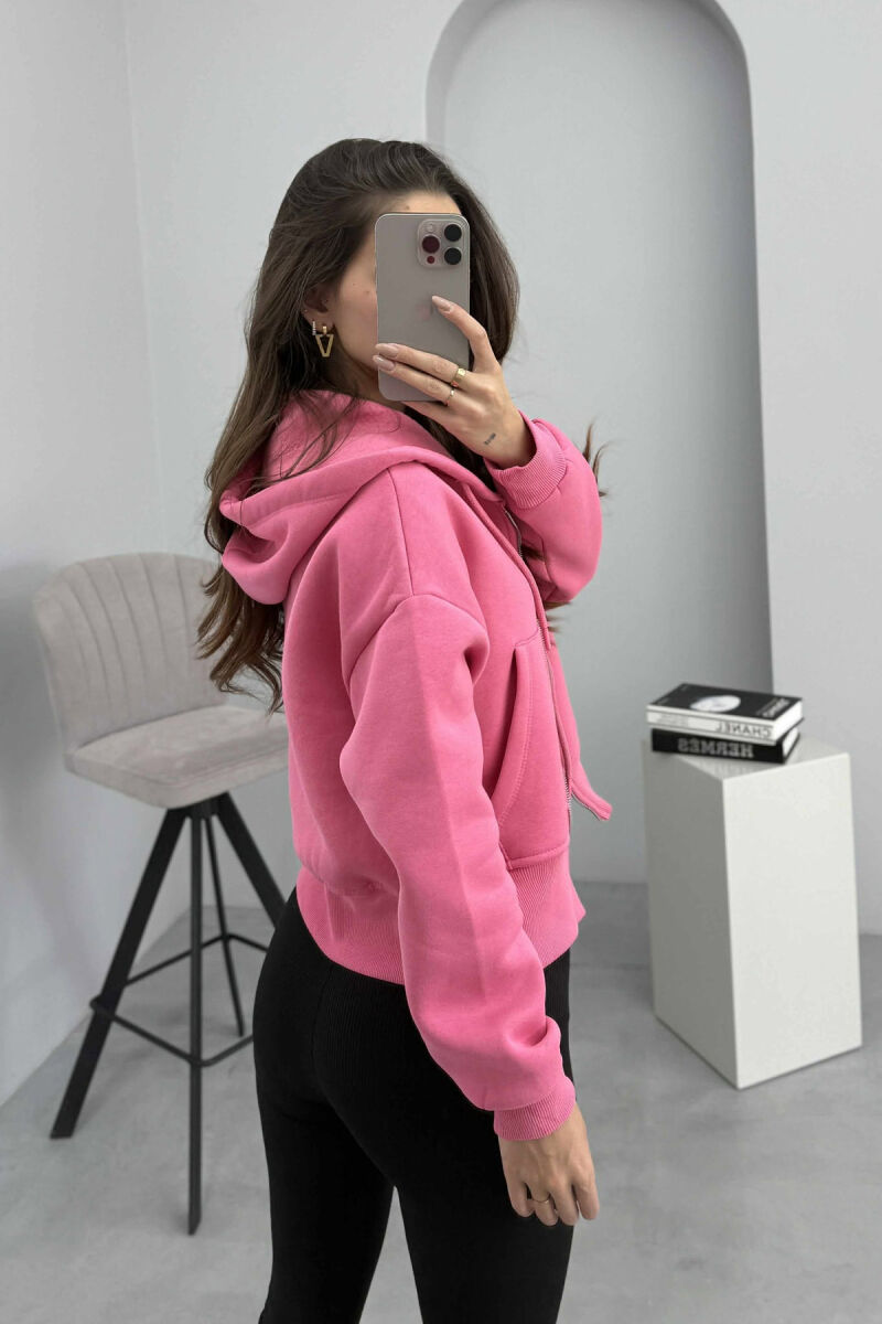 HOODIE ME ZINXHIR DHE ME PUSH NJË NGJYRËSHE PËR FEMRA NË NGJYRËN ROZË - 4