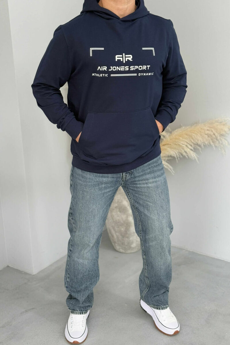 HOODIE NJË NGJYRËSHE ME DETAJIN E SHKRIMIT PARA PËR MESHKUJ NE NGJYRËN BLU - 1