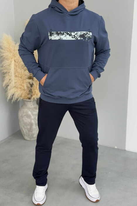 HOODIE NJË NGJYRËSHE ME DIZAJN TË THJESHTË PËR MESHKUJ NË NGJYRËN BLU - 1