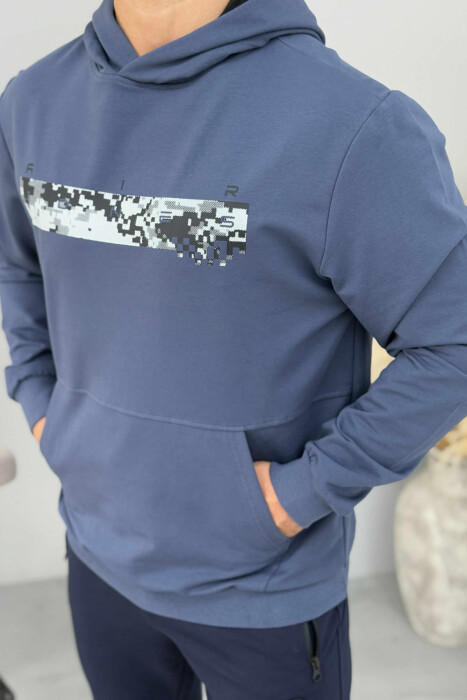 HOODIE NJË NGJYRËSHE ME DIZAJN TË THJESHTË PËR MESHKUJ NË NGJYRËN BLU - 3