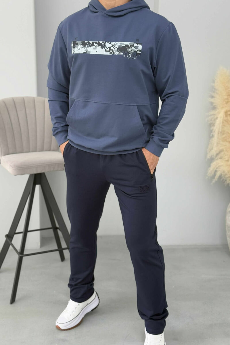 HOODIE NJË NGJYRËSHE ME DIZAJN TË THJESHTË PËR MESHKUJ NË NGJYRËN BLU - 4