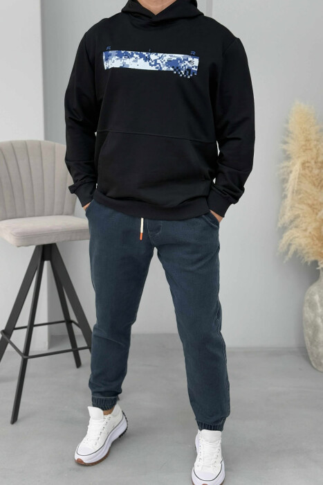 HOODIE NJË NGJYRËSHE ME DIZAJN TË THJESHTË PËR MESHKUJ NË NGJYRËN BLU MESNATE - 1