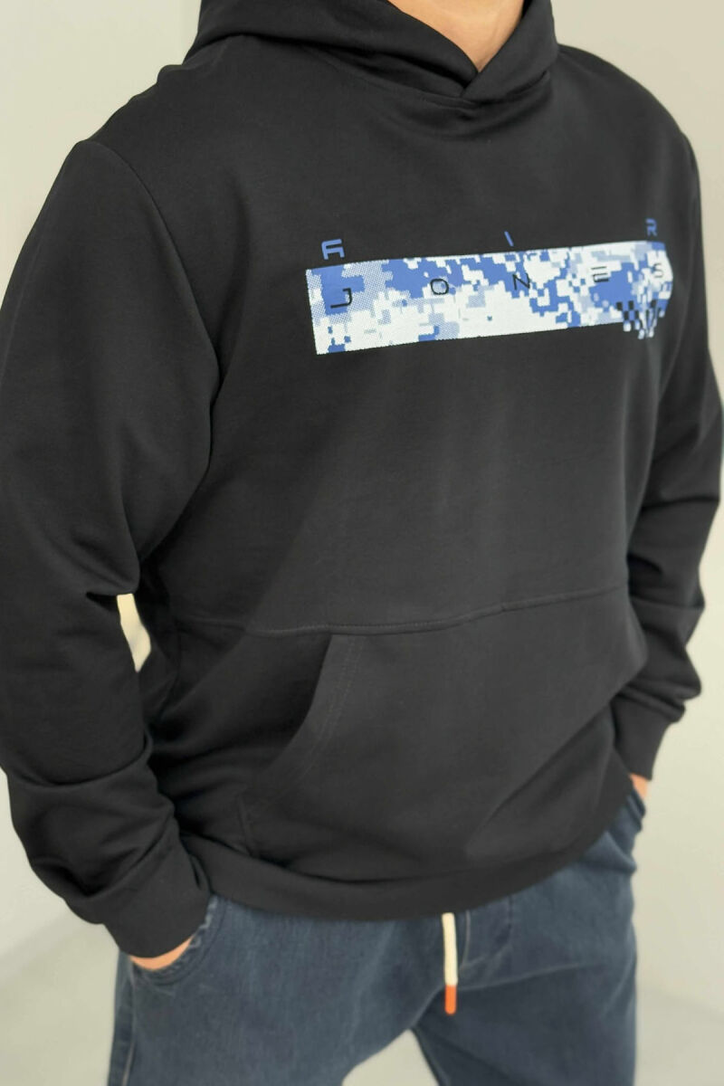 HOODIE NJË NGJYRËSHE ME DIZAJN TË THJESHTË PËR MESHKUJ NË NGJYRËN BLU MESNATE - 3