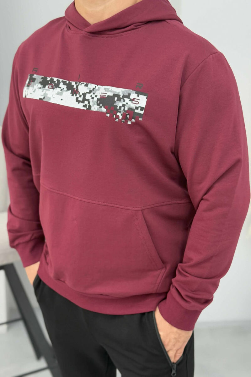 HOODIE NJË NGJYRËSHE ME DIZAJN TË THJESHTË PËR MESHKUJ NË NGJYRËN VISHNJË - 2