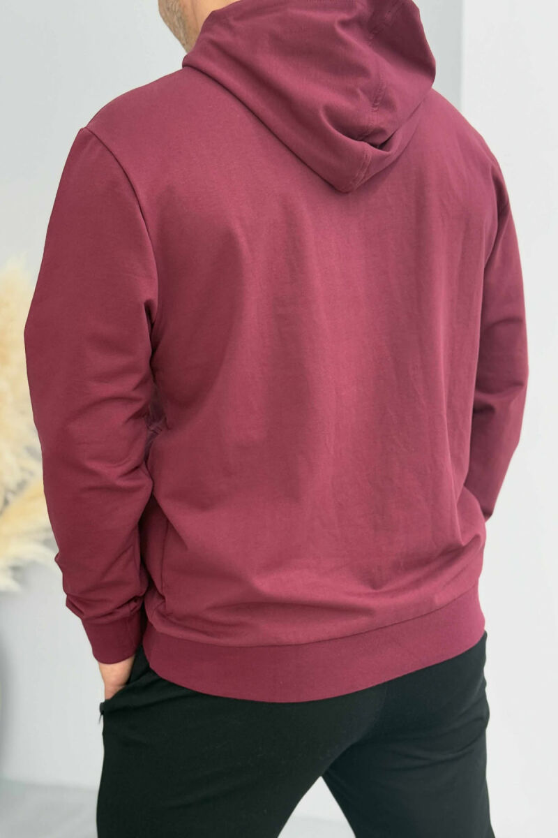 HOODIE NJË NGJYRËSHE ME DIZAJN TË THJESHTË PËR MESHKUJ NË NGJYRËN VISHNJË - 3