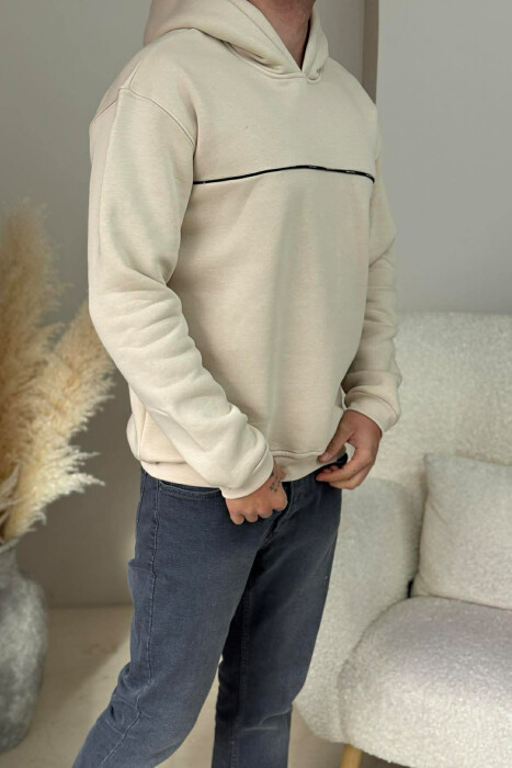 HOODIE NJE NGJYRESHE ME PUSH DHE DETAJE TE VOGLA PER MESHKUJ NE NGJYRE BEZHE - 3