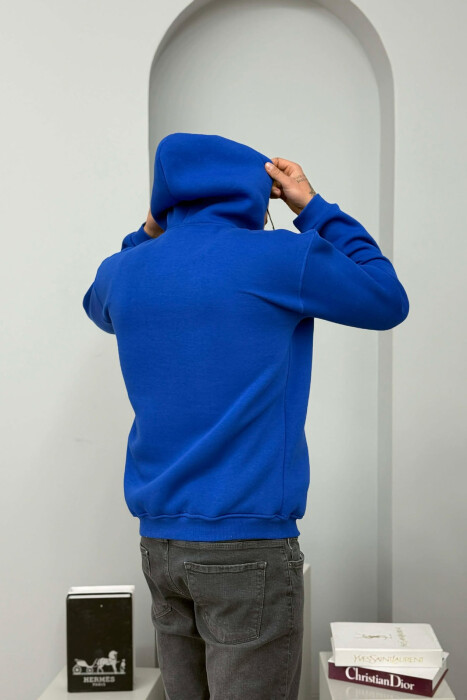 HOODIE NJE NGJYRESHE ME PUSH DHE DETAJE TE VOGLA PER MESHKUJ NE NGJYRE BLU - 4