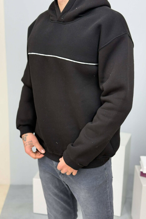 HOODIE NJE NGJYRESHE ME PUSH DHE DETAJE TE VOGLA PER MESHKUJ NE NGJYRE TE ZEZE - 3