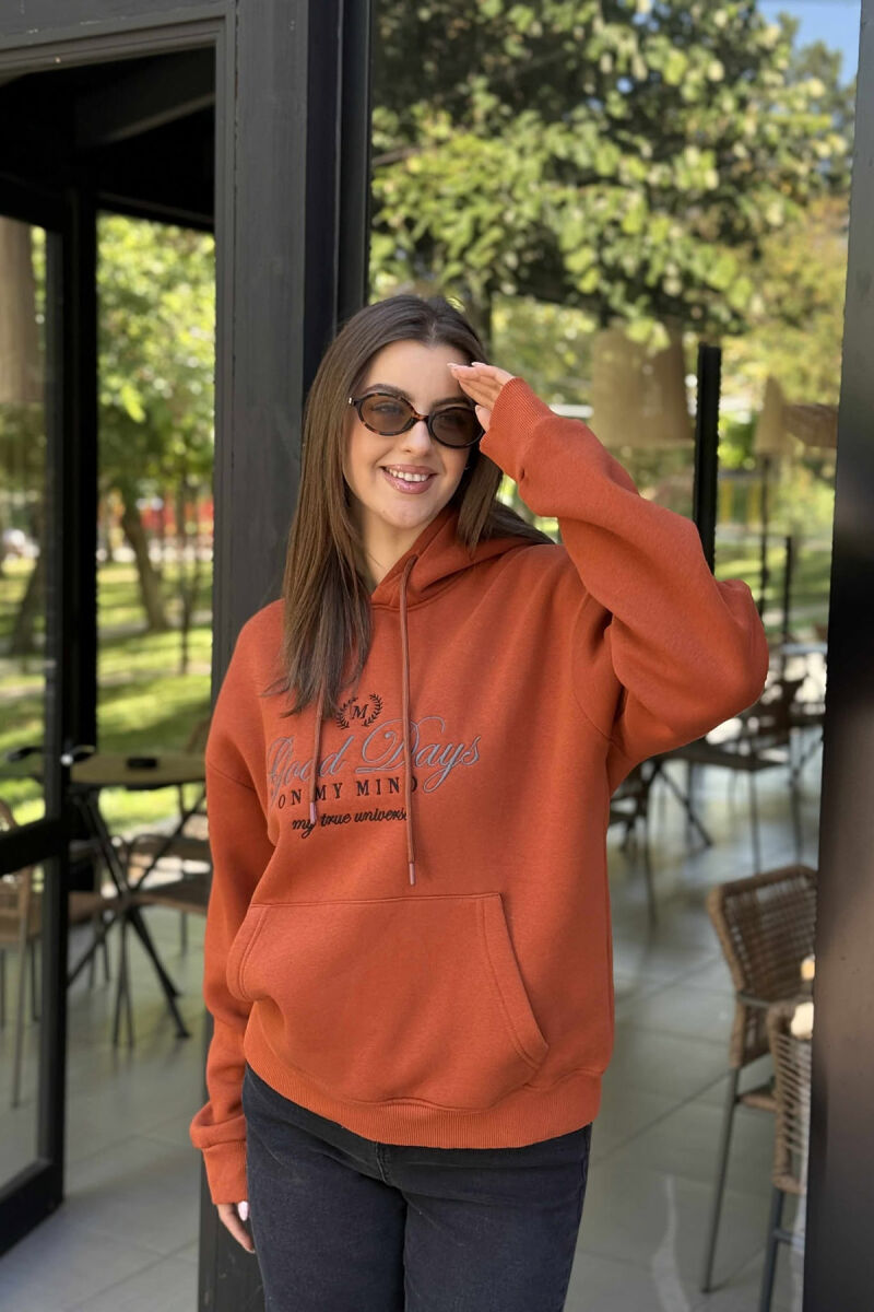 HOODIE NJË NJGYRËSHE ME PUSH DHE DIZAJN NË PJESËN PARA PËR FEMRA NË NGJYRË TULLE - 2