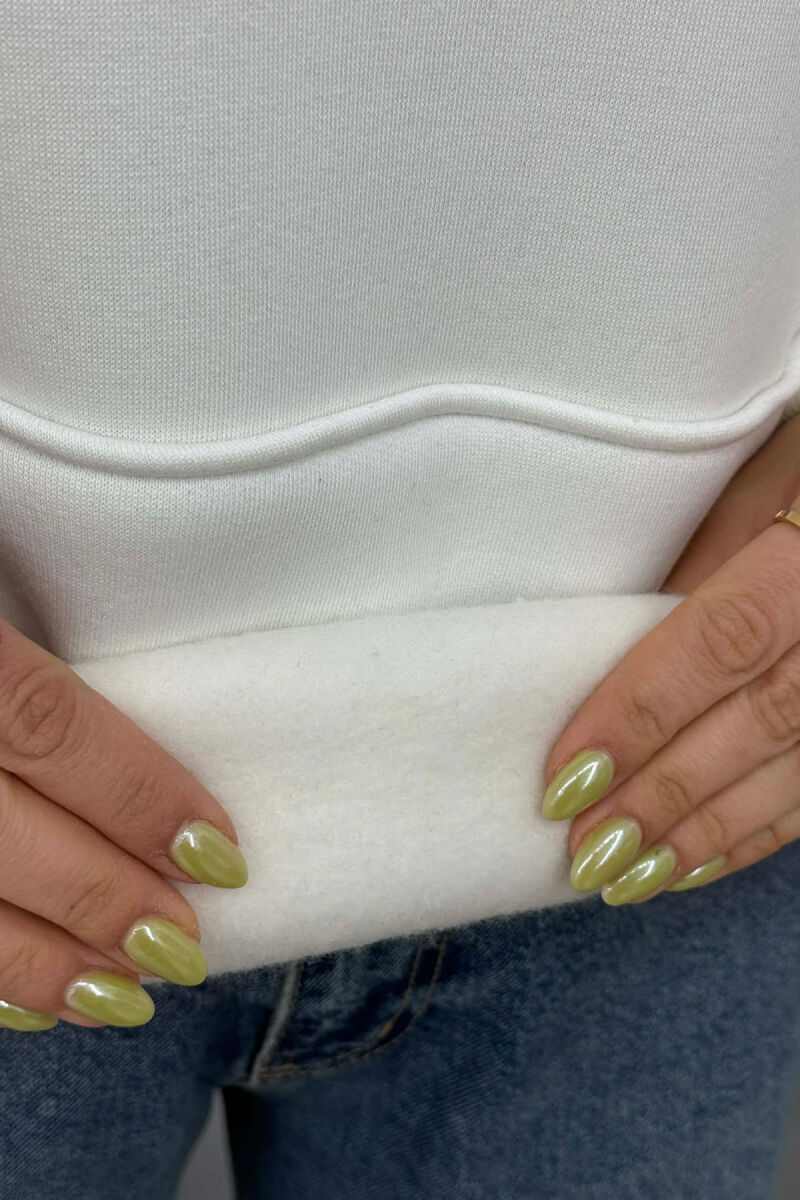 HOODIE NJE NGJYRSHE ME PUSH DHE ME SHKRIM NE PJESEN PARA PER FEMRA NE NGJYRE KREM - 5