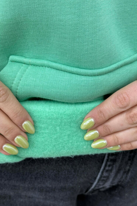 HOODIE NJE NGJYRESHE ME PUSH DHE ME SHKRIM NE PJESEN PARA PER FEMRA NE NGJYRE MENTE - 3