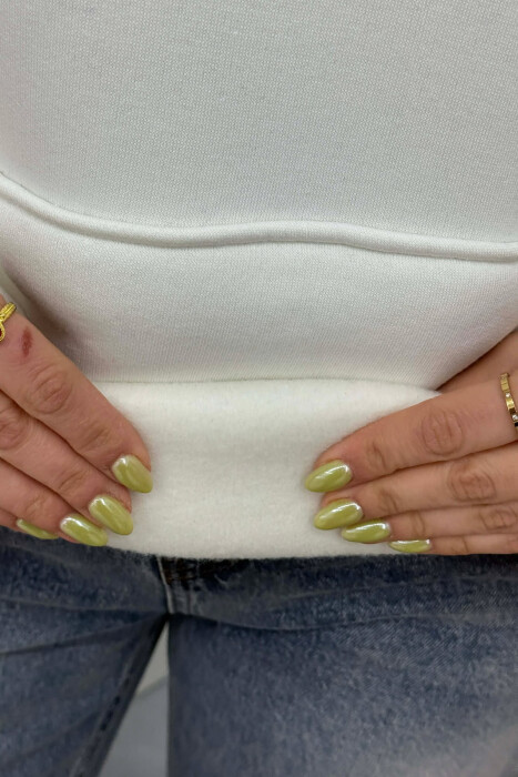 HOODIE NJE NGJYRESHE ME PUSH DHE ME SHKRIM TE THJESHTE NE PJESEN PARA PER FEMRA NE NGJYRE KREM - 4