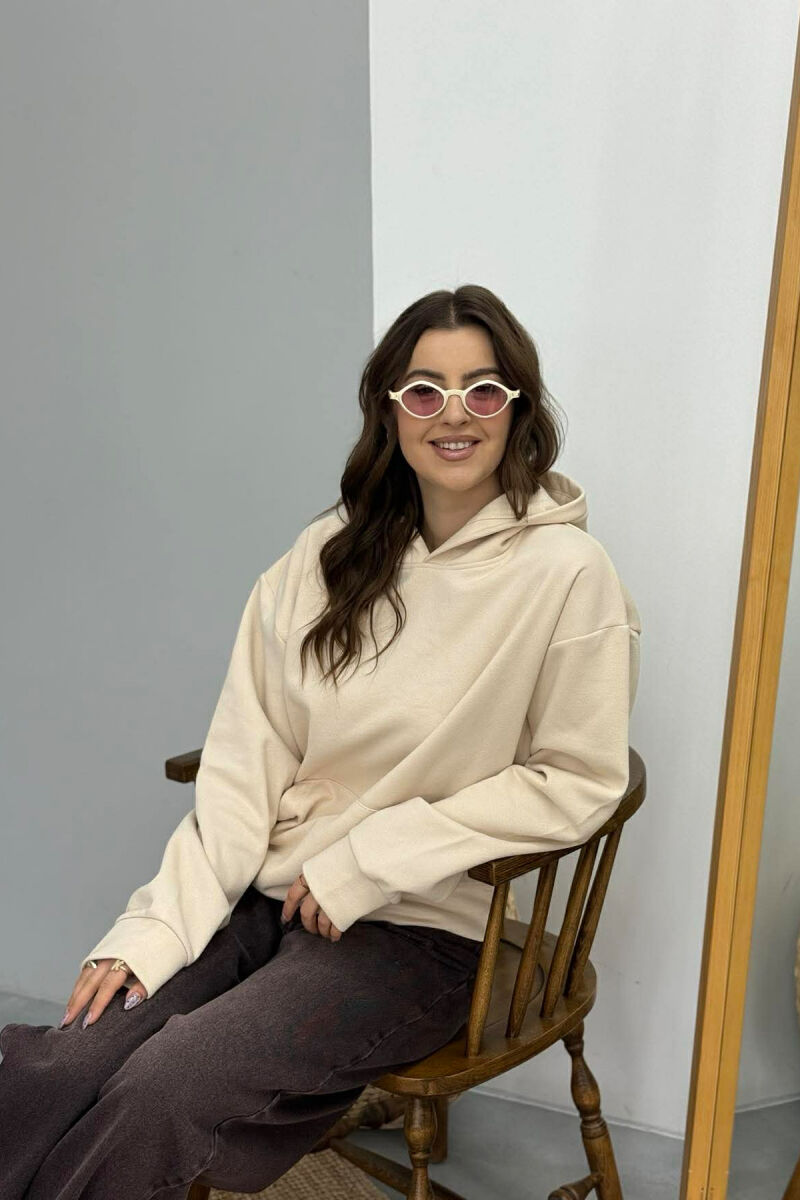 HOODIE NJE NGJYRESHE ME PUSH PER FEMRA NE NGJYRE BEZHE TE ZBARDHUR - 2