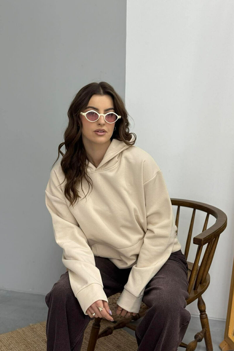 HOODIE NJE NGJYRESHE ME PUSH PER FEMRA NE NGJYRE BEZHE TE ZBARDHUR - 3