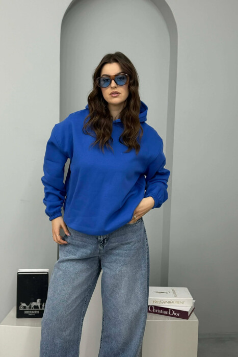 HOODIE NJE NGJYRESHE ME PUSH PER FEMRA NE NGJYRE BLU - 1