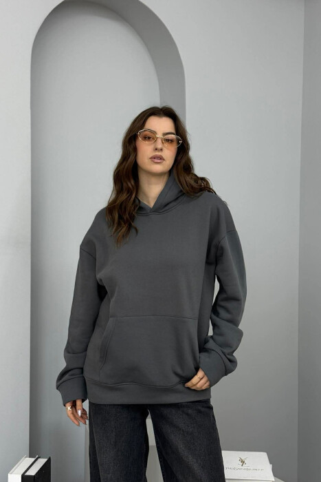 HOODIE NJE NGJYRESHE ME PUSH PER FEMRA NE NGJYRE GRI TE ERRET - 2