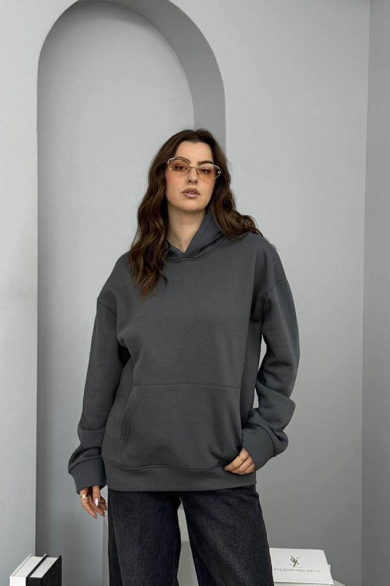 HOODIE NJE NGJYRESHE ME PUSH PER FEMRA NE NGJYRE GRI TE ERRET - 2